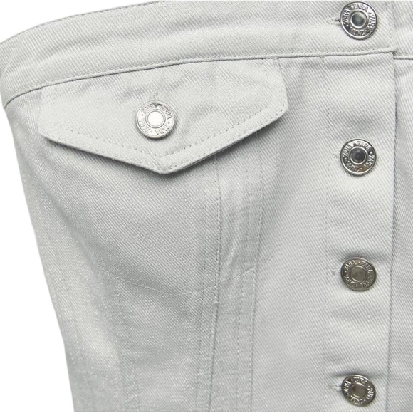 ZARA Women’s Strapless Button Front Corset Style Denim CroppedTop Sz:S SilverNWT - Picture 7 of 16